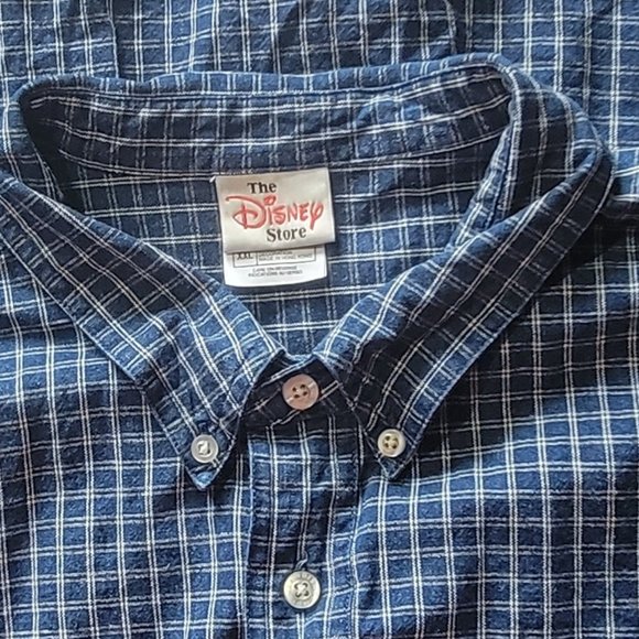 The Disney Store Mickey Mouse XXL Blue Check Button Down Shirt - Picture 3 of 5